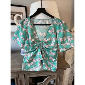 Zero Degrees Celsius Top Green Pink Size Small